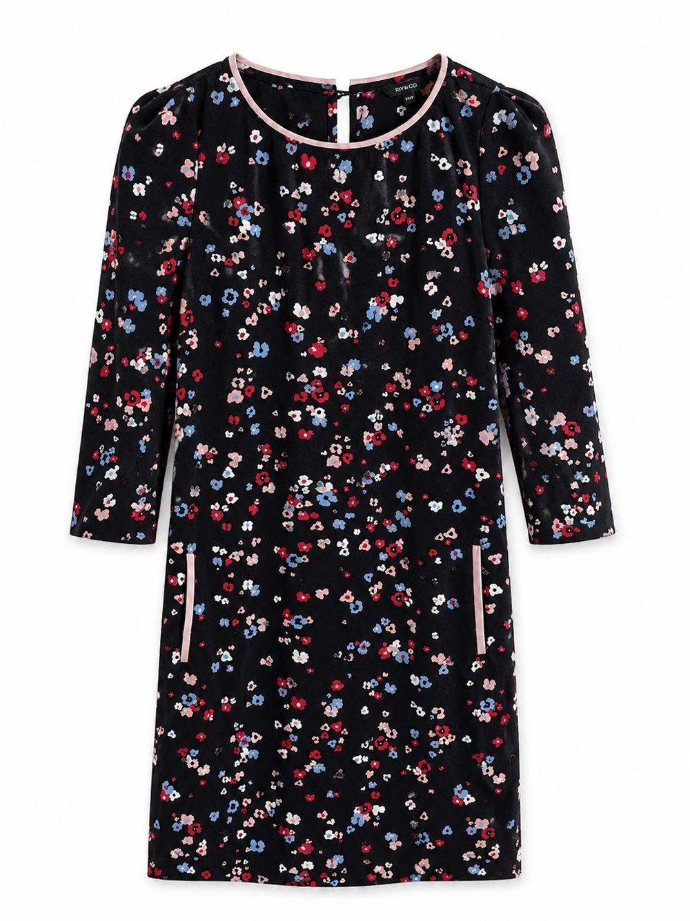 RW&CO. Black Multi-Floral Mini Dress Size XS (Fits Like S)